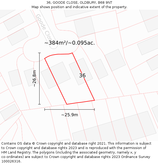 36, GOODE CLOSE, OLDBURY, B68 9NT: Plot and title map