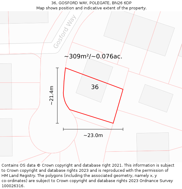 36, GOSFORD WAY, POLEGATE, BN26 6DP: Plot and title map