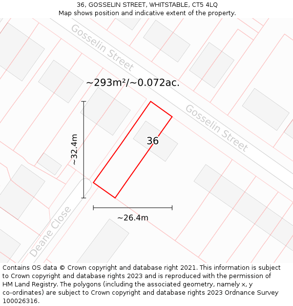 36, GOSSELIN STREET, WHITSTABLE, CT5 4LQ: Plot and title map