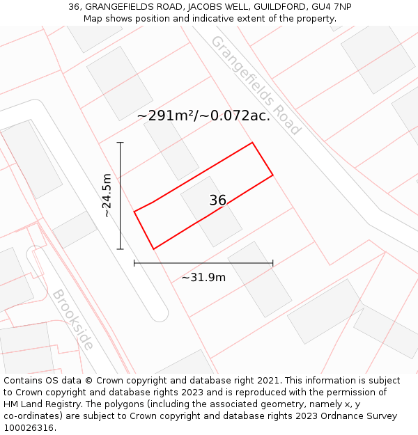 36, GRANGEFIELDS ROAD, JACOBS WELL, GUILDFORD, GU4 7NP: Plot and title map