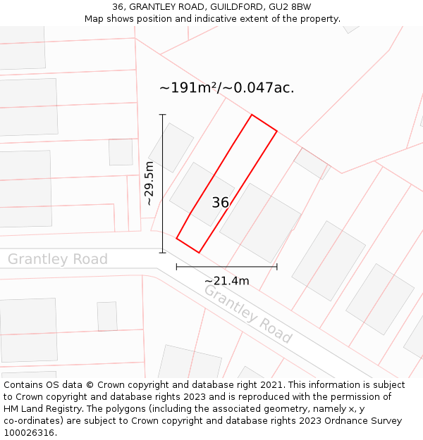 36, GRANTLEY ROAD, GUILDFORD, GU2 8BW: Plot and title map
