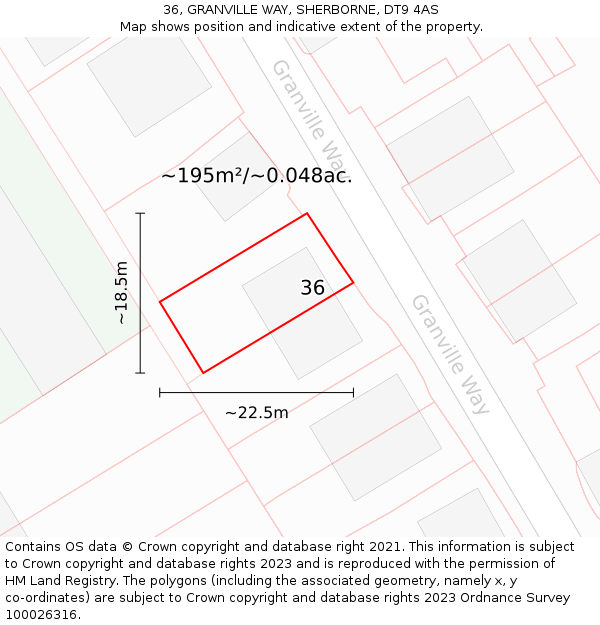 36, GRANVILLE WAY, SHERBORNE, DT9 4AS: Plot and title map