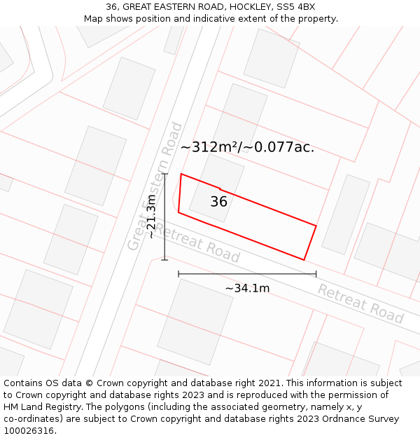 36, GREAT EASTERN ROAD, HOCKLEY, SS5 4BX: Plot and title map