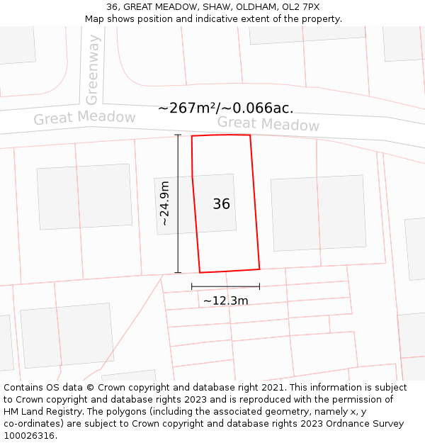 36, GREAT MEADOW, SHAW, OLDHAM, OL2 7PX: Plot and title map