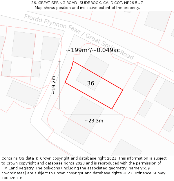 36, GREAT SPRING ROAD, SUDBROOK, CALDICOT, NP26 5UZ: Plot and title map