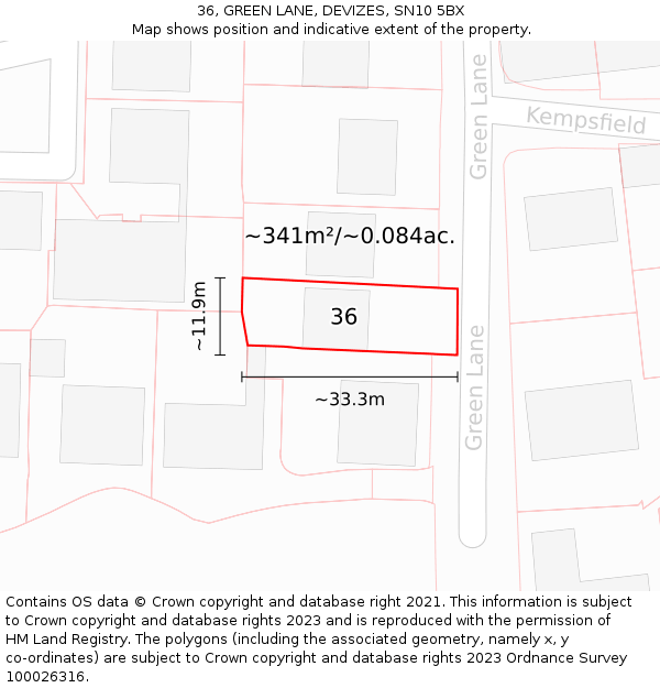 36, GREEN LANE, DEVIZES, SN10 5BX: Plot and title map