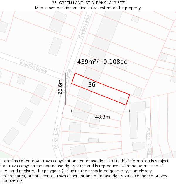 36, GREEN LANE, ST ALBANS, AL3 6EZ: Plot and title map