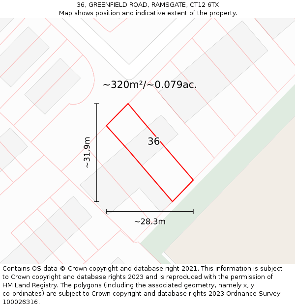 36, GREENFIELD ROAD, RAMSGATE, CT12 6TX: Plot and title map