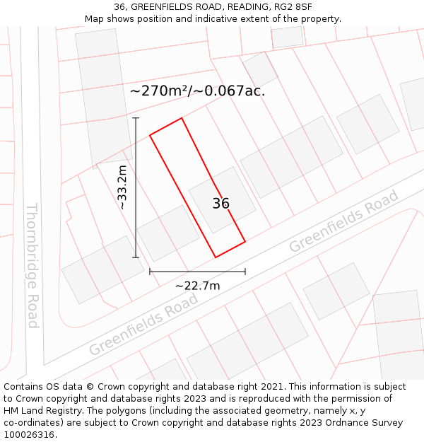 36, GREENFIELDS ROAD, READING, RG2 8SF: Plot and title map