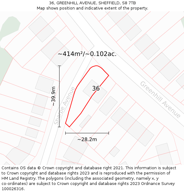 36, GREENHILL AVENUE, SHEFFIELD, S8 7TB: Plot and title map