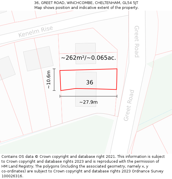 36, GREET ROAD, WINCHCOMBE, CHELTENHAM, GL54 5JT: Plot and title map