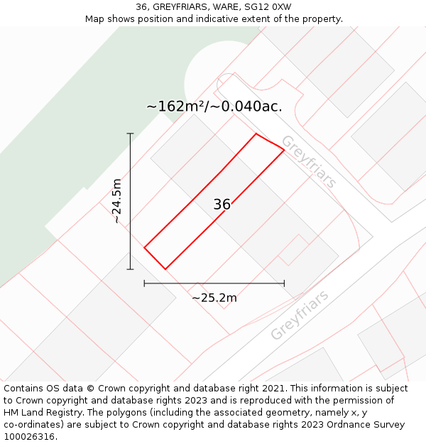 36, GREYFRIARS, WARE, SG12 0XW: Plot and title map