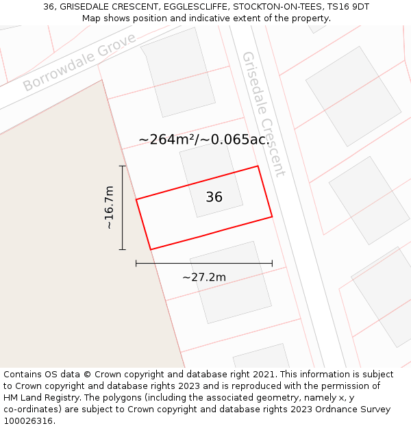 36, GRISEDALE CRESCENT, EGGLESCLIFFE, STOCKTON-ON-TEES, TS16 9DT: Plot and title map