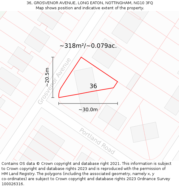 36, GROSVENOR AVENUE, LONG EATON, NOTTINGHAM, NG10 3FQ: Plot and title map