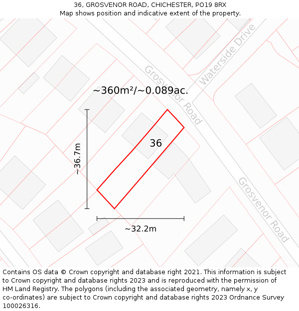 36, GROSVENOR ROAD, CHICHESTER, PO19 8RX: Plot and title map