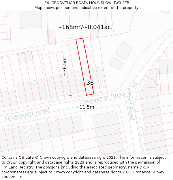 36, GROSVENOR ROAD, HOUNSLOW, TW3 3ER: Plot and title map