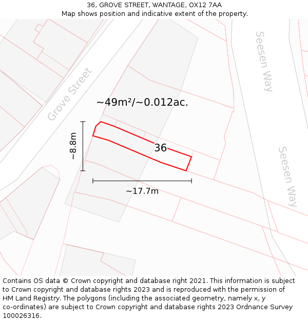 36, GROVE STREET, WANTAGE, OX12 7AA: Plot and title map