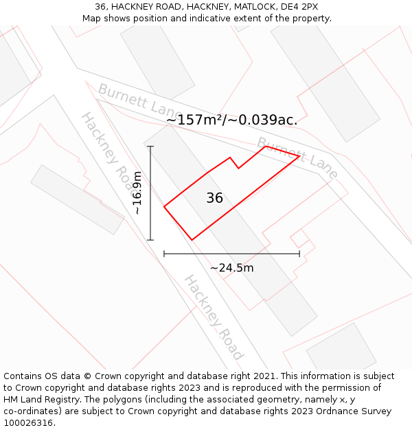 36, HACKNEY ROAD, HACKNEY, MATLOCK, DE4 2PX: Plot and title map
