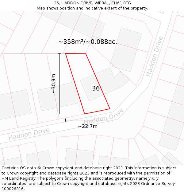 36, HADDON DRIVE, WIRRAL, CH61 8TG: Plot and title map