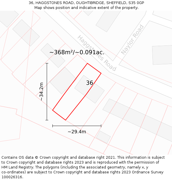 36, HAGGSTONES ROAD, OUGHTIBRIDGE, SHEFFIELD, S35 0GP: Plot and title map