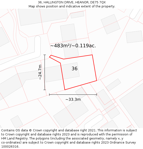 36, HALLINGTON DRIVE, HEANOR, DE75 7QX: Plot and title map
