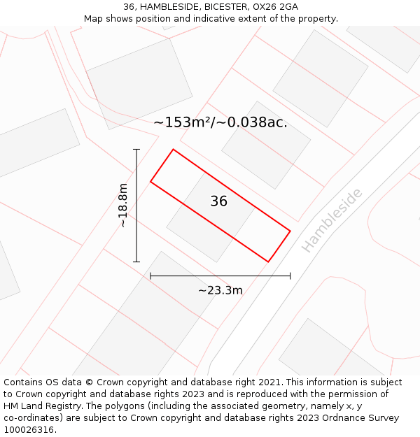 36, HAMBLESIDE, BICESTER, OX26 2GA: Plot and title map