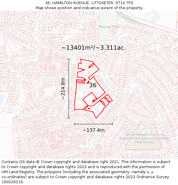 36, HAMILTON AVENUE, UTTOXETER, ST14 7FD: Plot and title map