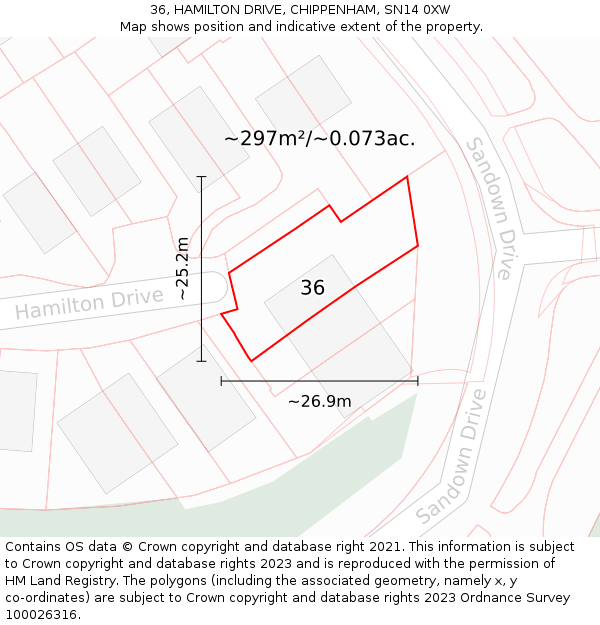 36, HAMILTON DRIVE, CHIPPENHAM, SN14 0XW: Plot and title map