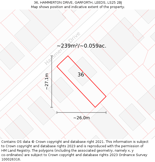 36, HAMMERTON DRIVE, GARFORTH, LEEDS, LS25 2BJ: Plot and title map