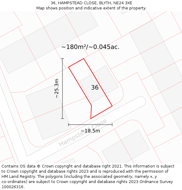 36, HAMPSTEAD CLOSE, BLYTH, NE24 3XE: Plot and title map