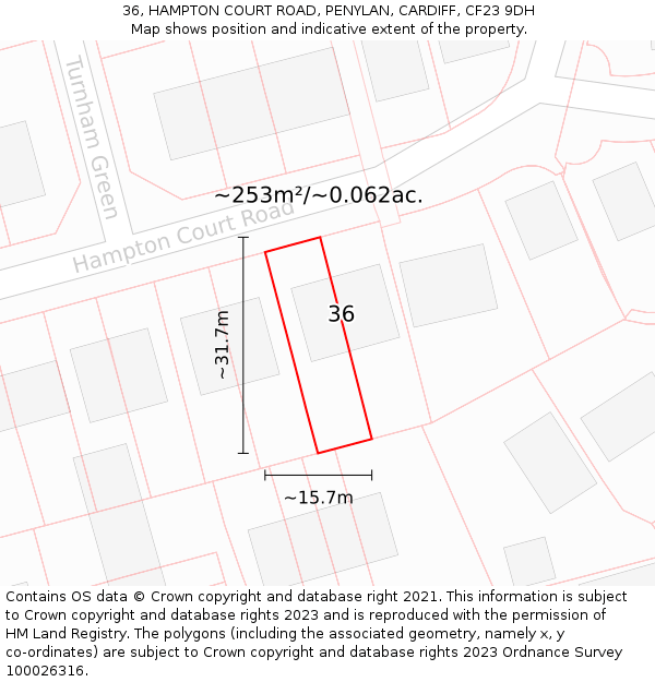 36, HAMPTON COURT ROAD, PENYLAN, CARDIFF, CF23 9DH: Plot and title map