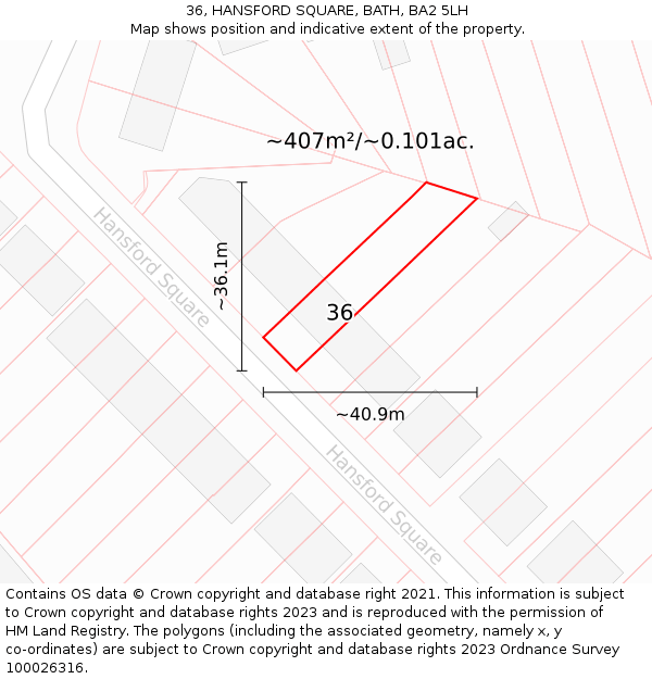 36, HANSFORD SQUARE, BATH, BA2 5LH: Plot and title map