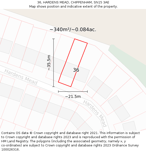 36, HARDENS MEAD, CHIPPENHAM, SN15 3AE: Plot and title map