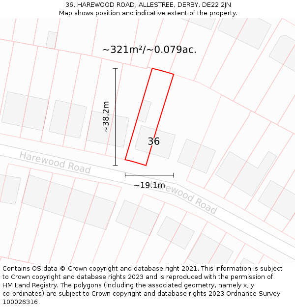 36, HAREWOOD ROAD, ALLESTREE, DERBY, DE22 2JN: Plot and title map