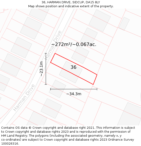 36, HARMAN DRIVE, SIDCUP, DA15 8LY: Plot and title map