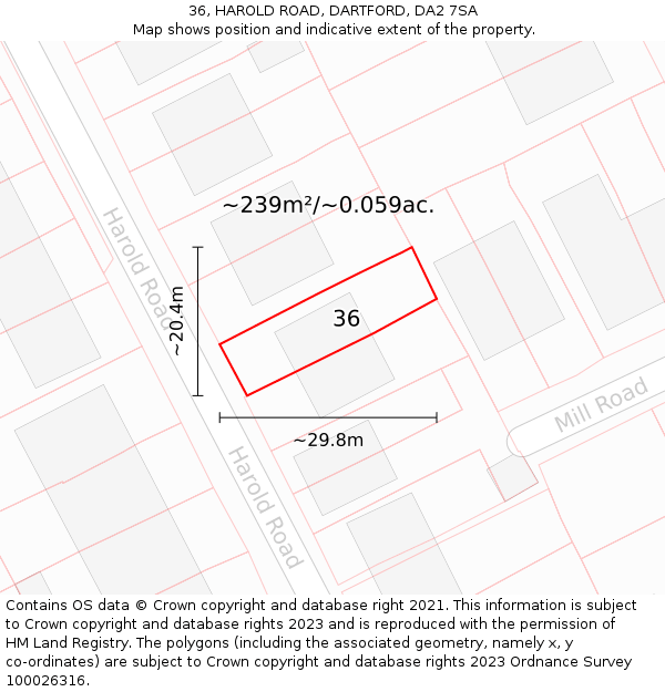 36, HAROLD ROAD, DARTFORD, DA2 7SA: Plot and title map
