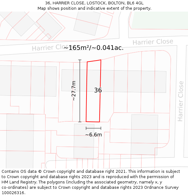 36, HARRIER CLOSE, LOSTOCK, BOLTON, BL6 4GL: Plot and title map