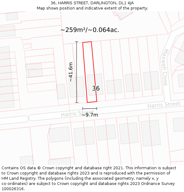 36, HARRIS STREET, DARLINGTON, DL1 4JA: Plot and title map