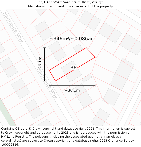 36, HARROGATE WAY, SOUTHPORT, PR9 8JT: Plot and title map