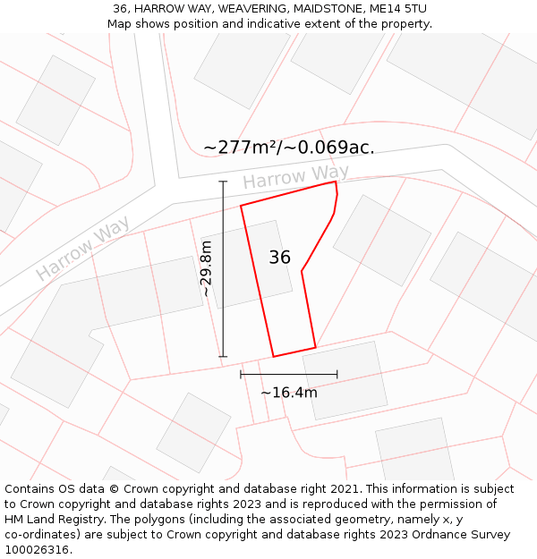 36, HARROW WAY, WEAVERING, MAIDSTONE, ME14 5TU: Plot and title map
