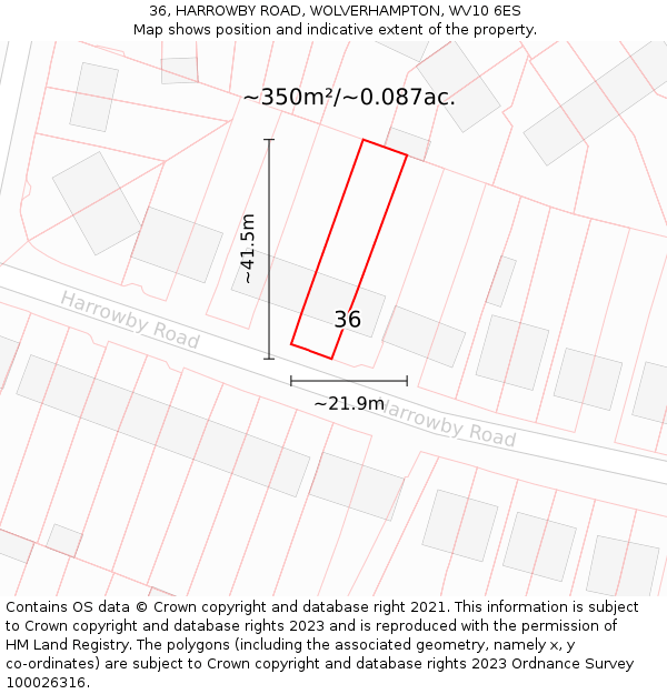 36, HARROWBY ROAD, WOLVERHAMPTON, WV10 6ES: Plot and title map