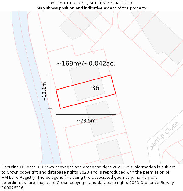36, HARTLIP CLOSE, SHEERNESS, ME12 1JG: Plot and title map