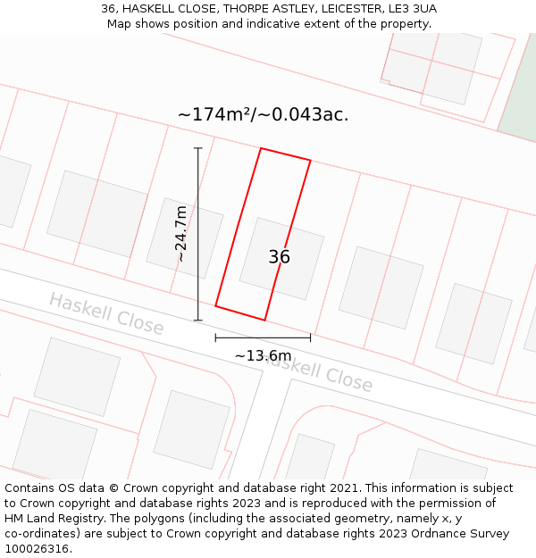36, HASKELL CLOSE, THORPE ASTLEY, LEICESTER, LE3 3UA: Plot and title map