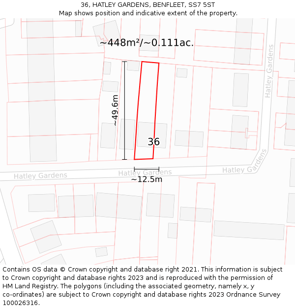 36, HATLEY GARDENS, BENFLEET, SS7 5ST: Plot and title map