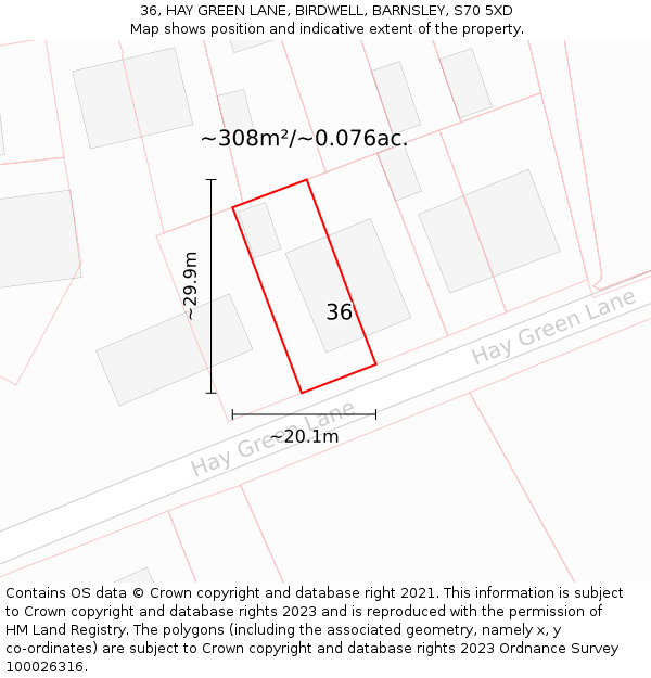 36, HAY GREEN LANE, BIRDWELL, BARNSLEY, S70 5XD: Plot and title map
