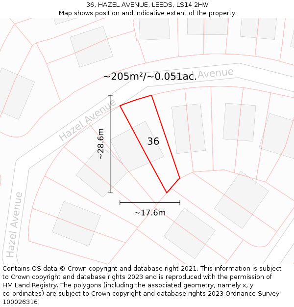 36, HAZEL AVENUE, LEEDS, LS14 2HW: Plot and title map