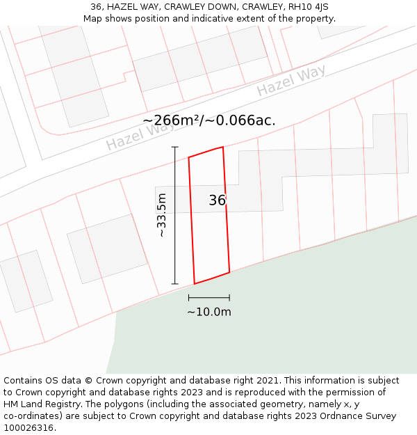 36, HAZEL WAY, CRAWLEY DOWN, CRAWLEY, RH10 4JS: Plot and title map