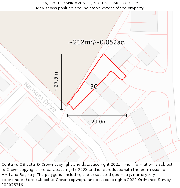 36, HAZELBANK AVENUE, NOTTINGHAM, NG3 3EY: Plot and title map