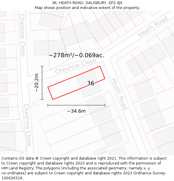 36, HEATH ROAD, SALISBURY, SP2 9JX: Plot and title map