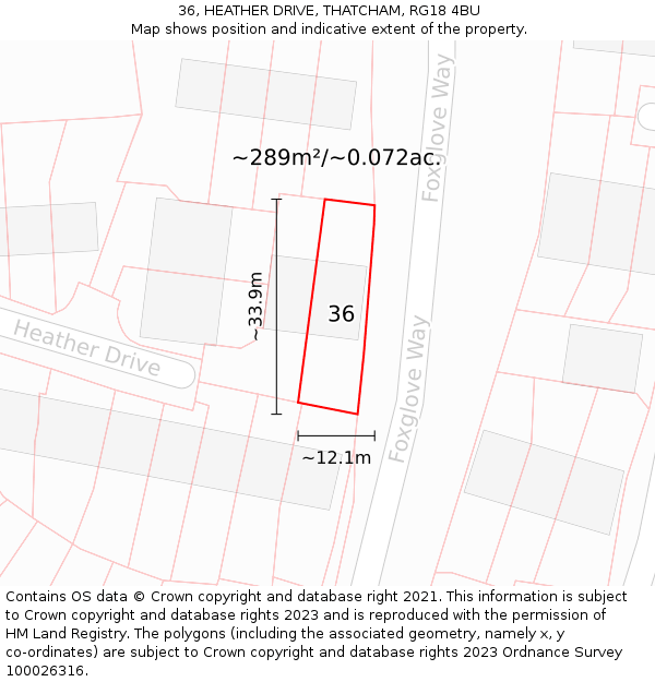 36, HEATHER DRIVE, THATCHAM, RG18 4BU: Plot and title map